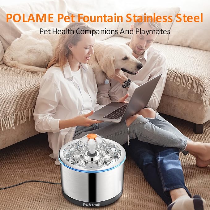 Cat Water Fountain Stainless Steel, Automatic Cat Fountains for Drinking, Ultra-Quiet Dog Water Dispenser, Pet Water Fountain for Cats Inside, 84oz/2.5L with Three Water Flow for Cats, Dogs