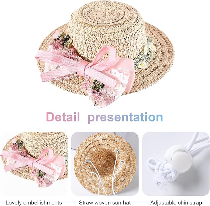 NACOCO Cat Hat Sunflower Straw Hat Handcrafted Rose Lovely Sun Cap Accessories for Small Dogs and Cats Photograph (M, Pink Flower Fairy)