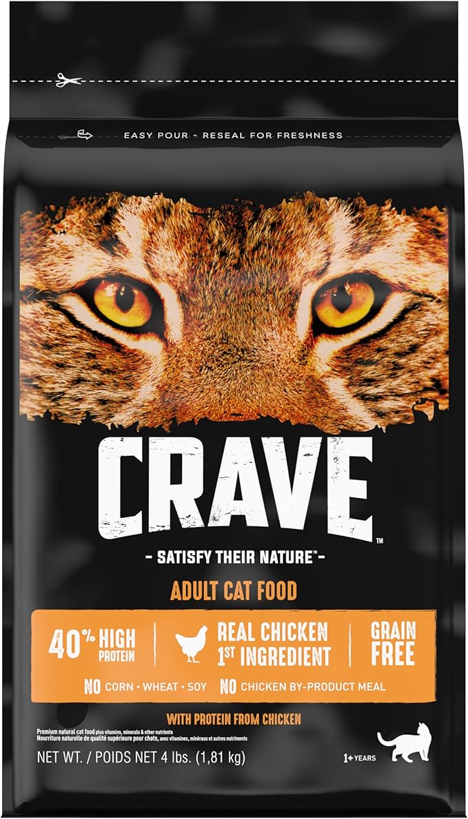 CRAVE Grain Free Adult High Protein Natural Dry Cat Food with Protein from Chicken, 4 lb. Bag