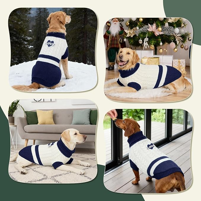 Dog Sweater Knitted for Small to Large Dogs Boy Girl, Classic Turtleneck Dog Christmas Sweaters, Warm & Soft Pet Clothes for Winter (Love Blue, XL)
