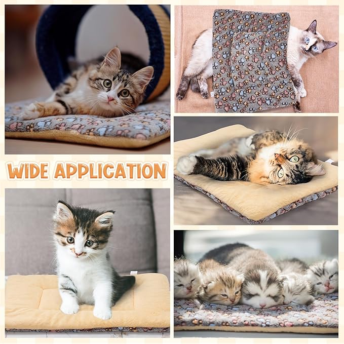 2 Pack Self Warming Cat Dog Bed Pet Mat 27" x 19" Soft Thermal Dog Pad with Cute Prints Reversible Washable Thickened Crate Mat for Indoor Outdoor Kittens Small Pets Feral(Brown)