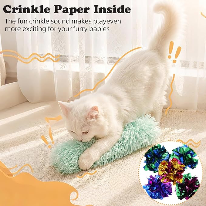 Leitee 12 Pcs Cat Toys Pillows Bulk with 1 Cat Paw Gift Storage Bags Set Interactive Kitty Toys Variety Furry Color Soft and Durable for Kitty Exercise Valentine's Day Plush Gifts