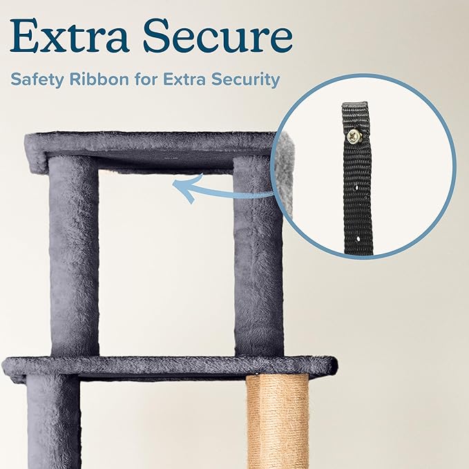 68” Tall Cat Tree Tower - Cat Tower with 2 Kitten Condos, Climbing Perches, 8 Jute Rope Scratching Posts, and Hanging Toy - Multi-Level Kitten Tree and Climbing Activity Furniture by PETMAKER (Gray)