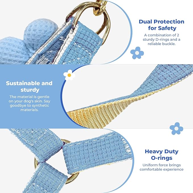 PETCARE Cute Cat Harness and Leash Set, Blue Flower Cat Walking Harness with Bow Tie Cats Leash, Easy Walk Lightweight Step in Cats Harnesses with Buckle (Chest Adjustable 9"-14", Rope Width 0.39")