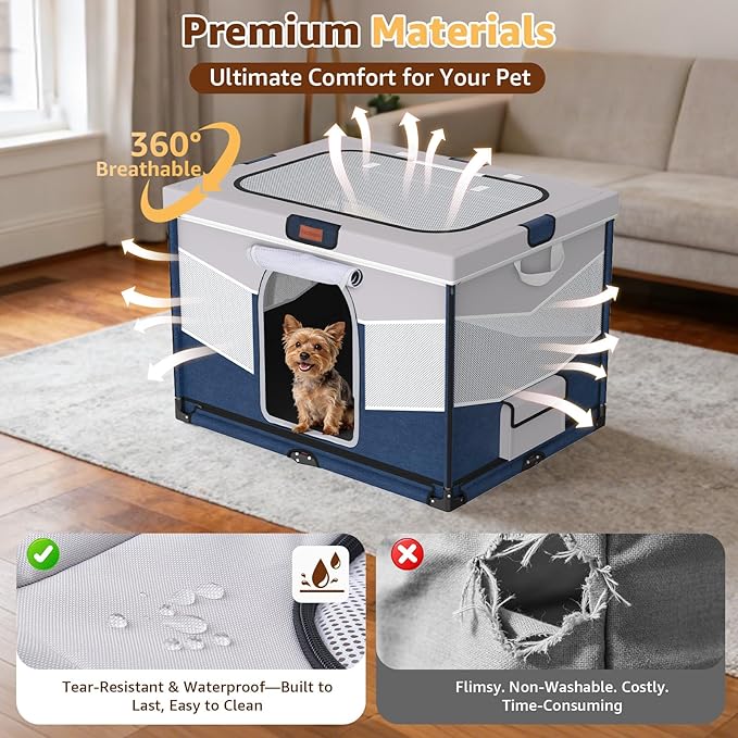 LOOBANI Foldable Dog Playpen for Small Dogs–Sturdy Puppy Playpen Indoor Outdoor with Full-Zip Washable Fabric Enclosure, 690D Waterproof Oxford Fabric, Portable Pet Crate with Carry Bag,32''x24''x22''
