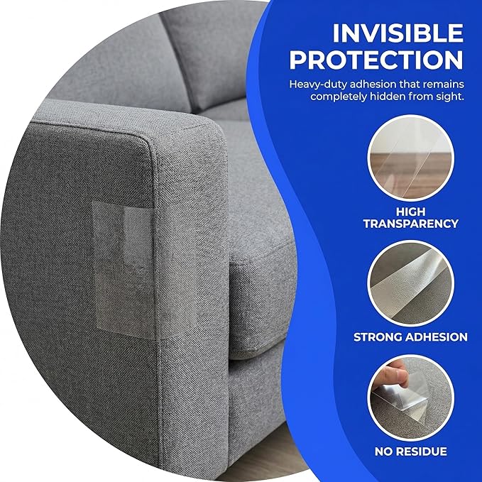 Self-Adhesive Cat Scratch Protector Tape, Extra Large 197"x12" Clear Furniture Guard for Sofas, Chairs, Beds, Tables, and Walls, Invisible Scratch Deterrent for Cats, Safe Solution for Pet Owners