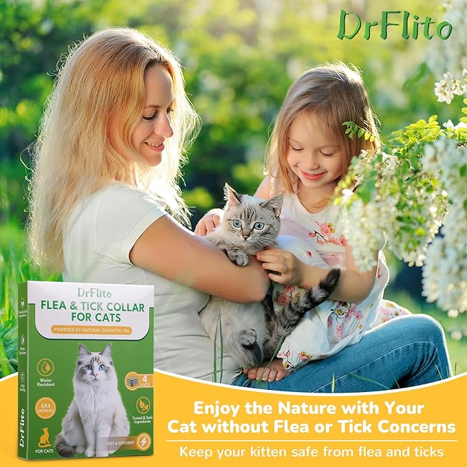4 Pack Natural Flea Collar for Cats,Cat Flea and Tick Treatment,32 Months Protection Flea and Tick Prevention for Cats,Waterproof Cat Flea Collar,Adjustable Cat Flea and Tick for Kittens & Adult Cat