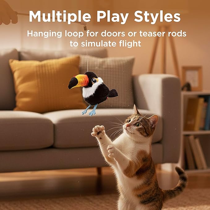 Flapping Bird Cat Toy, Small & Lightweight Catnip Toy for Cats, Interactive Cat Toy with Motion & Chirping Sound for Indoor Cats, Toucan Flappy Bird Cat Toy