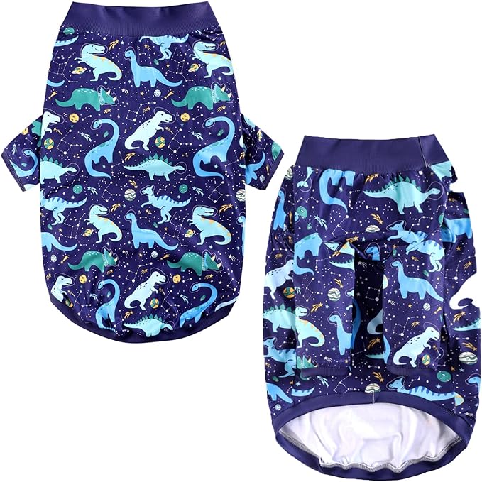 Dog Navy T Shirts with Universe Dinosaur Pattern Printed Pet Shirt Softable Pajamas for Large Dogs (XL, Navy)