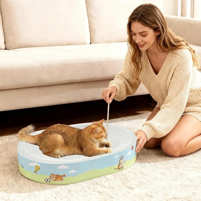 Cat Scratcher - Plant Fiber Scratch Pad | Durable Cardboard Lounge Bed, Portable Cat Scratch Board Bowl Mat for Kitten Medium Large Breed Furniture Door Couch Carpet Protection Indoor Enrichment