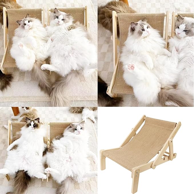 Sisal Cat Scratcher Bed with Adjustable 4-Position for Cats Scratcher Lounge, 2 in 1 Cat Sisal Chair for Indoor Cats Hammock for Scratching Pad, Natural Lounger Chair