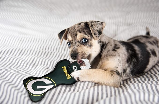 Pets First NFL Green Bay Packers Dental Dog TUG Toy with Squeaker. Tough PET Toy for Healthy Fun, Teething & Cleaning Pet's Teeth & Gum. (GBP-3310)