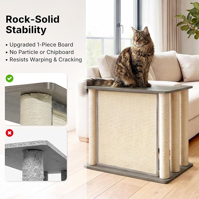 Veehoo Couch Protector from Cat Claws, Couch End Table with Cat Scratch Panel and Scratching Posts, Pet Corner Sofa Side Table Scratcher, Gray, Right