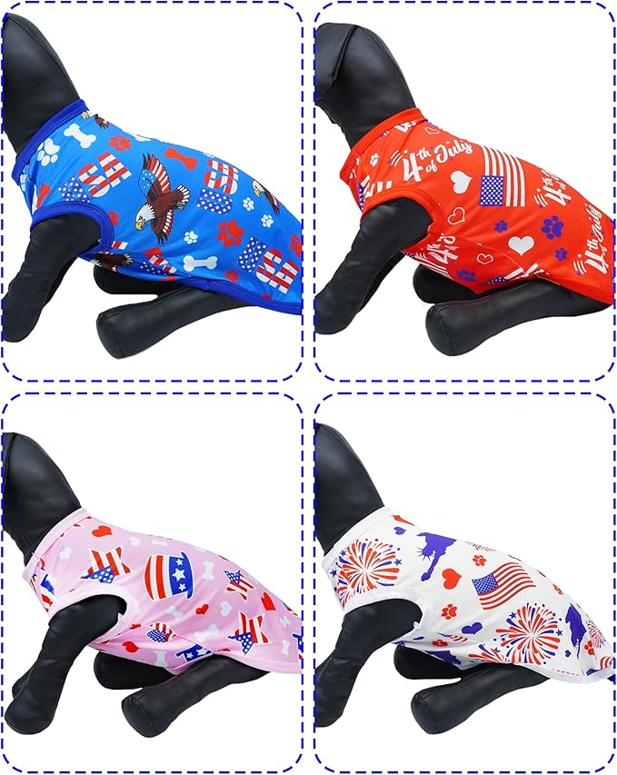 PET SHOW 4 Pack 4th of July Dog Clothes for Extra Large Dogs Patriotic Shirts Stripes Stars Vest American Flag T-Shirts for Independence Day Holiday Party Pets Tank Top Boy Girl(XXX-Large)