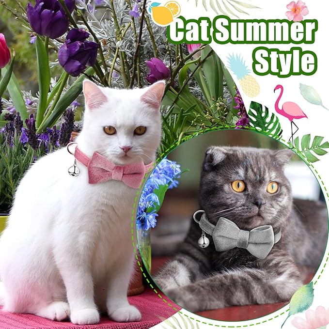 4 Pieces Cat Bow Tie Collar with Bell Breakaway Cat Comfortable Velvet with Cute Safety Pet Collar for Pet Kitten Puppy(Small,Black, Red, Gray, Pink)