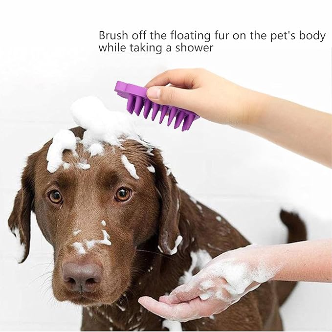 Pet Bath & Massage Brush,Pet Grooming Brush,Soft Rubber Scrubber for Brushing,Massaging,Bathing,Shampooing and Reducing Hairballs (Purple, Style 1)