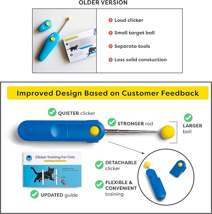Cat Training Clicker with Detachable Wearable Finger Clicker & Target Stick – Positive Reinforcement Training Tool for Cats – Ideal for Behavior, Tricks & Enrichment