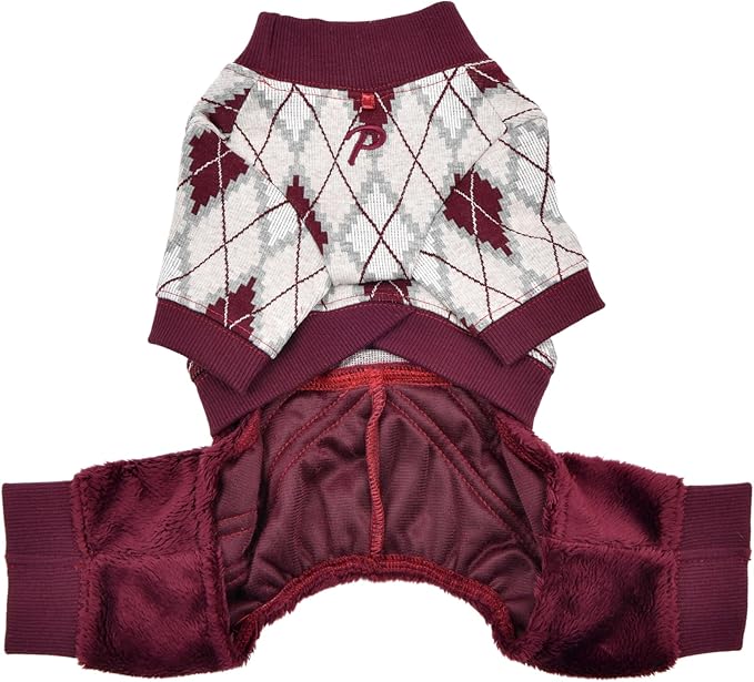 Puppia Vance Winter Jumpsuit Warm Cozy Fashionable for Small Dogs, Wine, Small