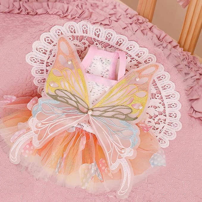 Pet Butterfly Dress,Pink Lolita Dress for Small Dogs Pet Princess Butterfly Wing Lace Tutu Skirt Cat Puppy Kitten for Summer Outfits Spring Gifts