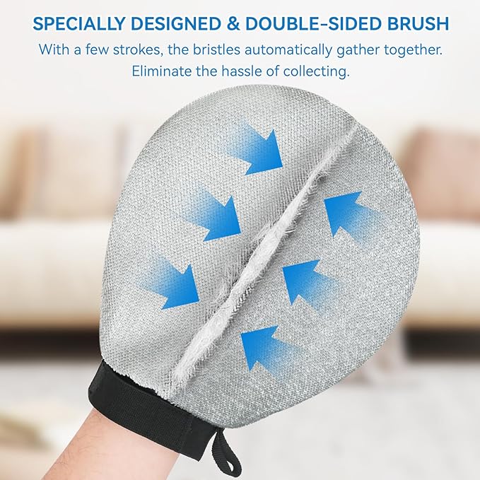 Pet Hair Removal Gloves Dual-Sided Electrostatic Hair Removal and Silicone Fur Gentle Deshedding Efficient Brush for Dog and Cat Reusable Pet Fur Grooming Glove for Couch, Clothing, Carpet, Car Seat