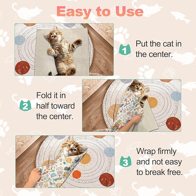 Cat Grooming Wrap for Nail Clipping, 21.65" Anti-Scratch & Escape-Proof Cat Restraint Swaddle, Pet Burrito Wrap Multifunctional Grooming Tool for Cats (Within 8lbs)