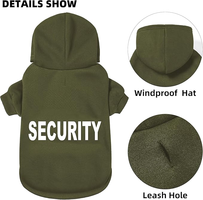 Security Dog Hoodie - Soft & Warm Dog Sweater with Leash Hole Design for Dog Cat,Dog Clothes Pullover Hoodies for Christmas, Holidays and Daily Wear (Green (Security), Medium)