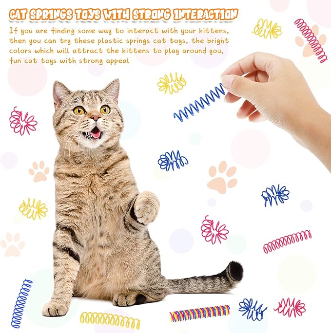 60 Pieces Thin Colorful Springs Cat Spiral Interactive Toys Kitten Cat Stuff Plastic Springs Toys, for Swatting Hunting Chasing to Keep Fit Active, Blue Yellow Pink, 3 Inch