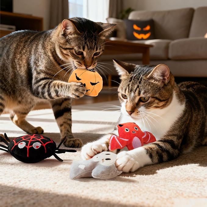 8PCS Halloween Catnip Ball Plushie Toy for Cats with Crinkle Paper Halloween Catnip Toys for Kitten