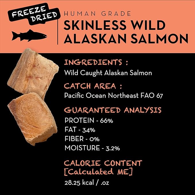 SIMBA'S WAY -Freeze Dried- RAW SKINLESS Wild Caught Alaskan Salmon Dog Treats and Cat Treats, Human Grade, Single Ingredient, All Natural, Grain-Free, Made in The USA. [3 .oz] [2 PK]