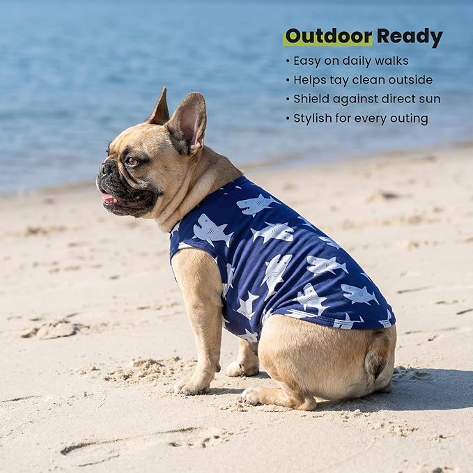 Fitwarm Shark Prints Dog Shirt, Funny Clothes for Small Dogs Boy Girl, Pet Outfit, Blue, White, Large