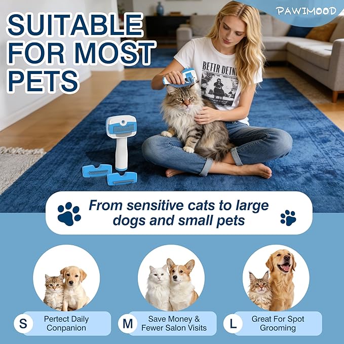 Dog Steam Brush for Dogs & Cats,5-in-1 Self-Cleaning Dog Steam Brush with 3 Swap-in Heads (Grooming, Dematting, Deshedding),Renu Dog Brush for Shedding & Hair Removal,Includes Cat Waterless Shampoo