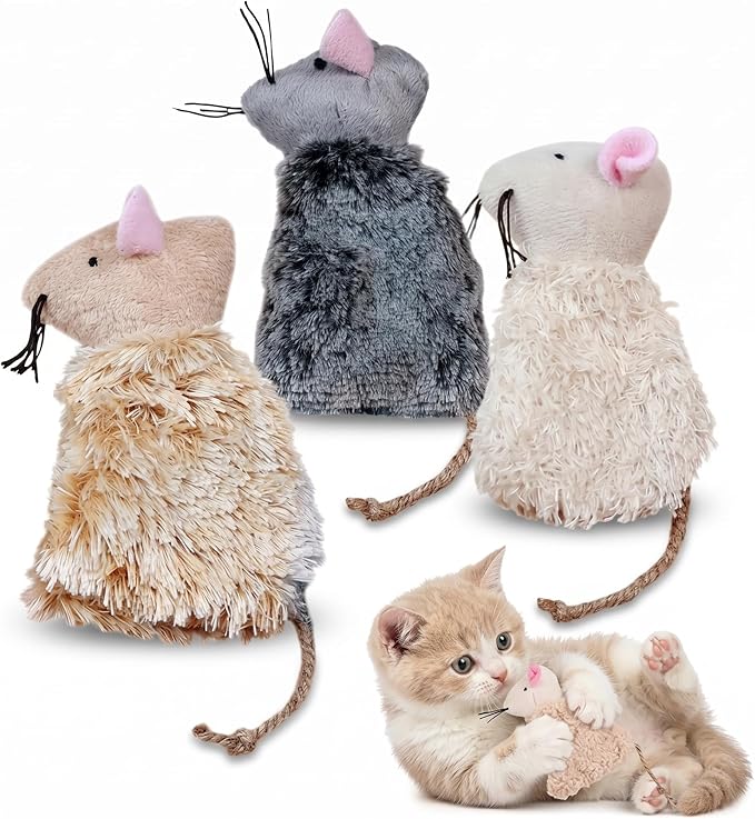Veemoon 3 Pcs Refillable Catnip Toys for Cats, 3.54 Inches Catnip Toy Mouse, Indoor Kitten Plush Interactive Teething Chew Kicker Hunting Boredom Relief Pet Accessories
