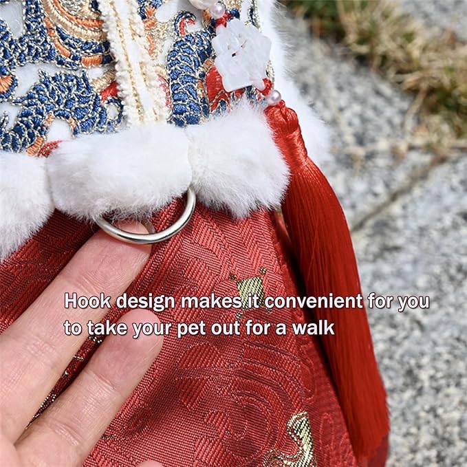 BAMY New Year Dog Horse Face Skirt Warm Cat Cheongsam Dress Winter Pet Clothes Coat Christmas Costume for Cats Teddy Bichon Small Medium Dogs (M (Chest Circumference 16in))