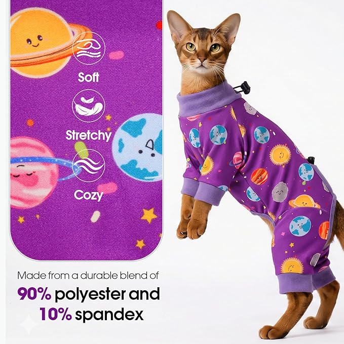 DENTRUN Cat Clothes for Hair Control with Hair Sticky Fabric - Soft Recovery Suit & Breathable Lint-Resistant Cat Sweater for Cats Only, Kitten Onesie Pajamas, XXL, Purple