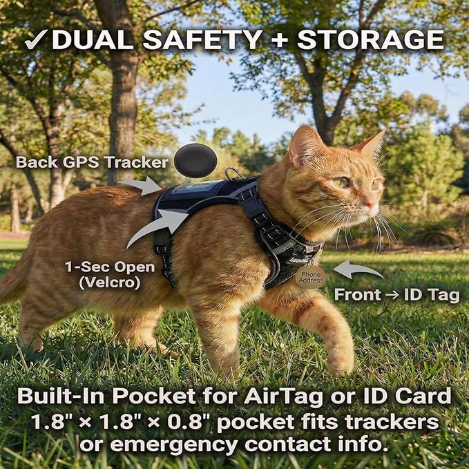 Luxelle Escape-Proof Cat Harness and Leash Set – Adjustable No Pull Soft Vest with 360° Reflective Straps, Built-in Pocket & Wrist Strap, Breathable Mesh Outdoor Harness