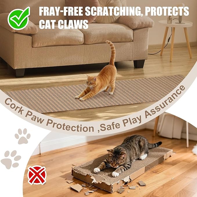 Natural Cork-Cat Scratch mat-Cat Scratch Pad Rug-cat Couch Protector-Scratch Furniture Protector for Post/Sofa/Floor-Wall Scratchers for Indoor-Carpets Scratching-Stretching- Kitty Gifts- 40 * 17IN