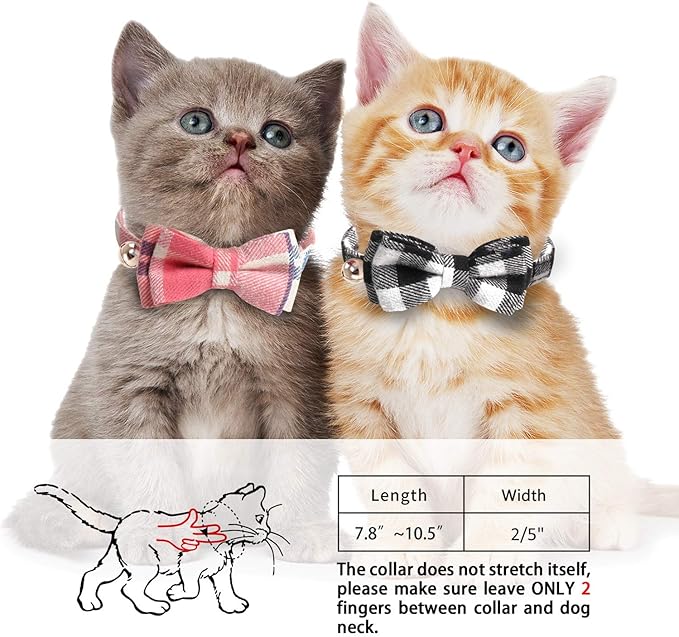 2 Pack/Set Cat Collar Breakaway with Cute Bow Tie and Bell for Kitty and Some Puppies, Adjustable from 7.8-10.5 Inch