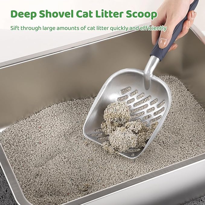Heavy-Duty Cat Litter Scoop with Long Handle, Aluminum Alloy Poop Sifter, Non-Stick for Easy Cleaning