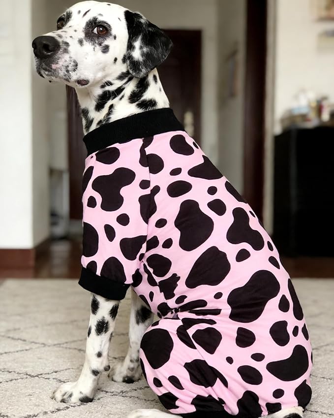 PET SHOW 4 Pack Dog Pajamas for Large Medium Dogs Girl Boy Dog Clothes Soft Stretchy PJs Dinosaur Car Jumpsuit Puppy Daisies Cow Jammies Onesies Outfits with Sleeve Pets Costume, XXL