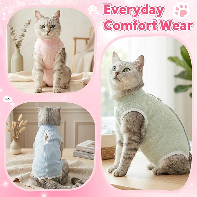 Coppthinktu Cat Recovery Suit for Female Cats After Spay, Breathable Cat Onesie Kitten Onesie Bodysuit, Cat Surgery Recovery Suit for Abdominal Wounds Anti Licking E-Collar Alternative