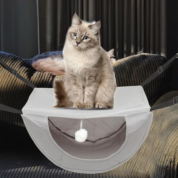 Yardwe Breathable Mesh Cat Hammock Bed for Cage, Small Summer Pet Hanging Nest, Machine Washable Gray M Size, Indoor Cat Playing Resting Furniture