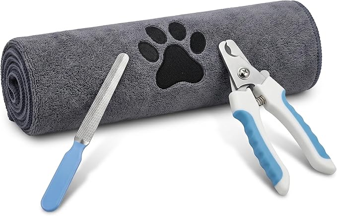 Professional Pet Grooming Kit Dog Nail Clippers and Cat Trimmer with Absorbent Dog Towels and Stainless Steel Nail File Safe Home Grooming Set for Puppies Kittens Large Small Animals