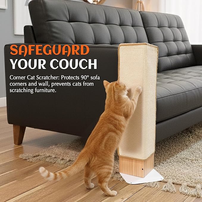 PETKARAY Couch Corner Cat Scratcher, 28" Corner Scratching Post Wall Scratcher, Sisal Furniture Protector for Sofa with Reversible Base, Large