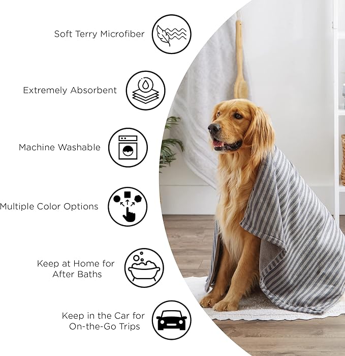 Bone Dry Pet Grooming, Embroidered Microfiber Towel Drying Collection, 15x30, Aqua