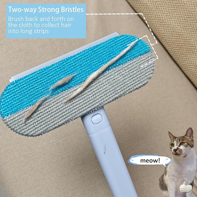 Reusable Pet Hair Remover Brush Cat Dual-Fabric Efficient Pet Hair Removal Tool for Couch, Beds, Carpet Long Handle Cats Hairs Remover Easy Pet Hairs Remove Brush 4 in 1 Kitten Puppy Rabbit Fur Clean