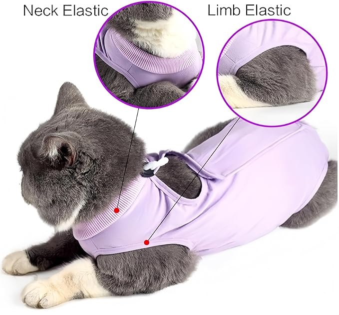Cat Surgical Recovery Suit - Soft Stretchable Bodysuit for Post-Op Care - Prevents Licking Wounds After Spay/Neuter - Lightweight & Airy Breathable Fabric- Small to Large Cats (Pink, Medium)