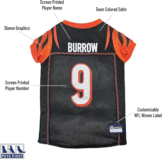 NFLPA Joe Burrow PET Jersey, NFL Dog Shirt, Size Small, Cincinnati Bengals Mesh Jersey for Dogs