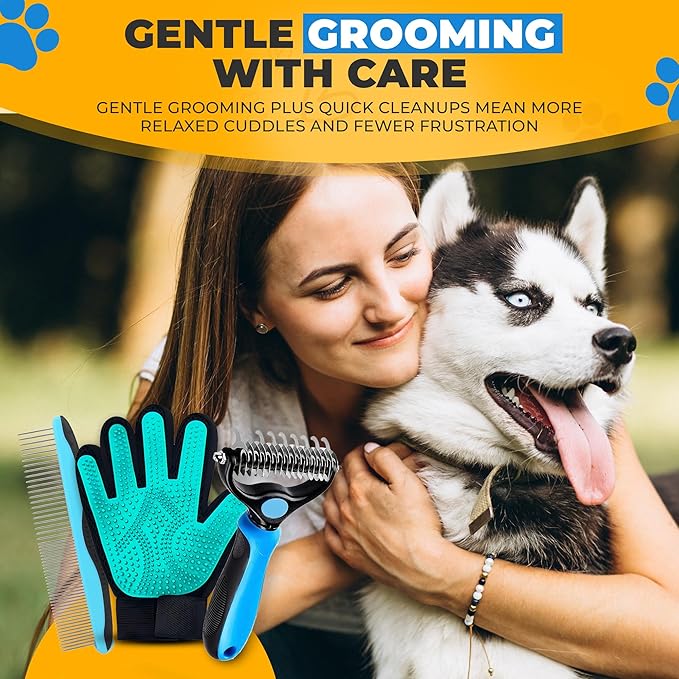 Pet Hair Removal Glove for Dogs & Cats – Dog Grooming Gloves for Shedding, Pet Hair Remover Glove – Pet Grooming Gloves, Cat Grooming Gloves & Cat Brush Glove (Glove + Brushes)
