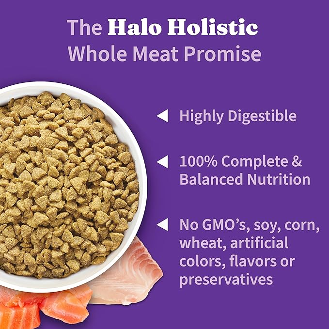 Halo Holistic Cat Food Wild Caught Salmon & Whitefish Formula, Healthy Grains Dry Cat Food, Complete Digestive Health, Kibble for Adult Cats, 10 lb Bag