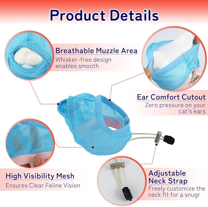 2 Pieces Soft Cat Muzzles Mask Breathable Mesh Cat Restraint for Nail Clipping Anti-Bite Anti-Meow Grooming Muzzles for Cats,Blue,M